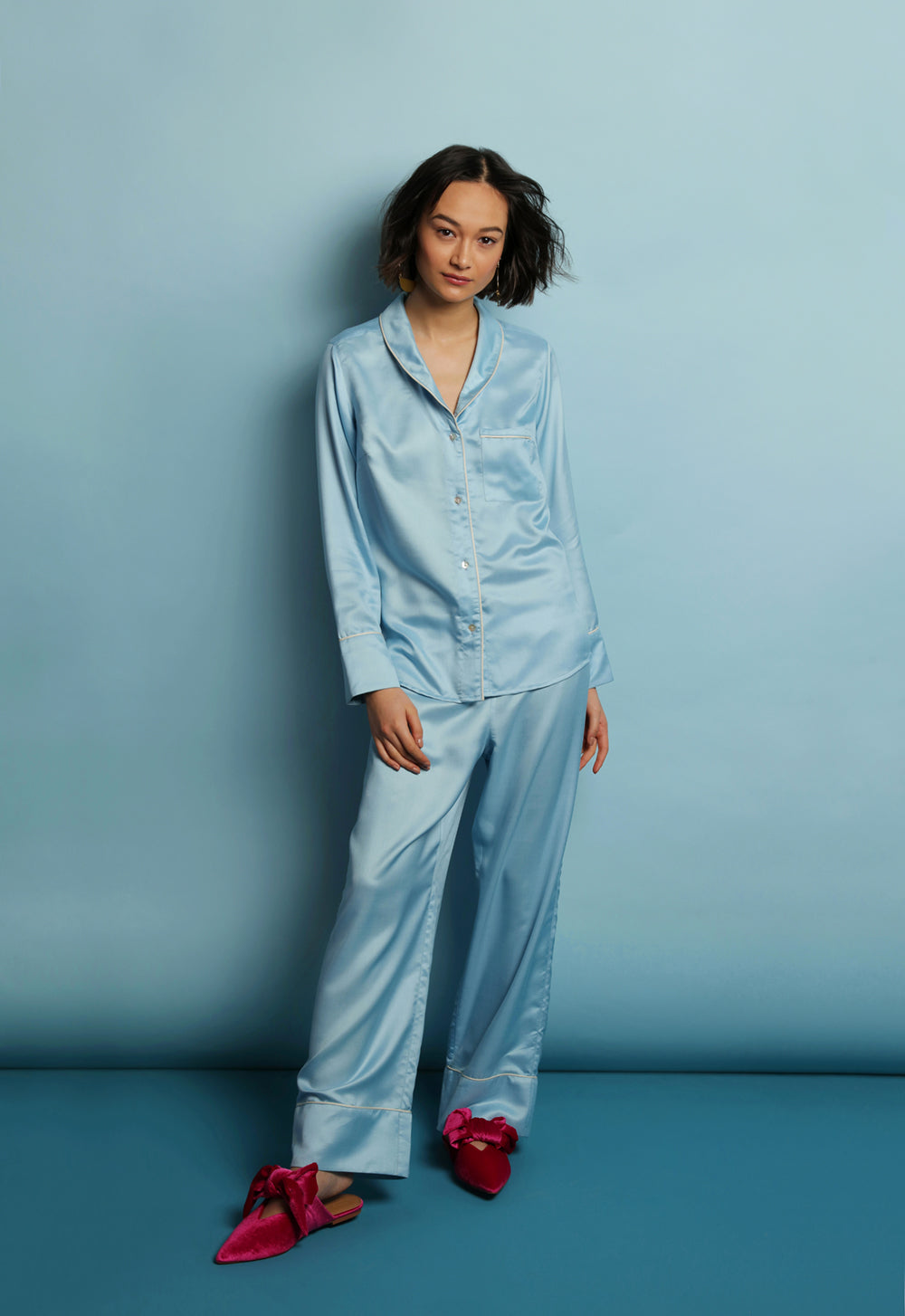 Coco Navy Silk Satin Pajamas