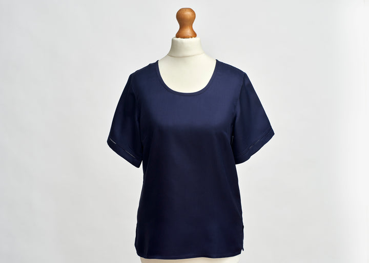 Mulberry Silk Sleeved Top - Midnight Navy