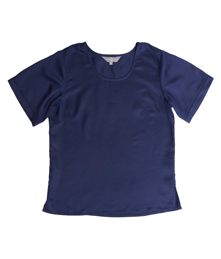 Mulberry Silk Sleeved Top - Midnight Navy