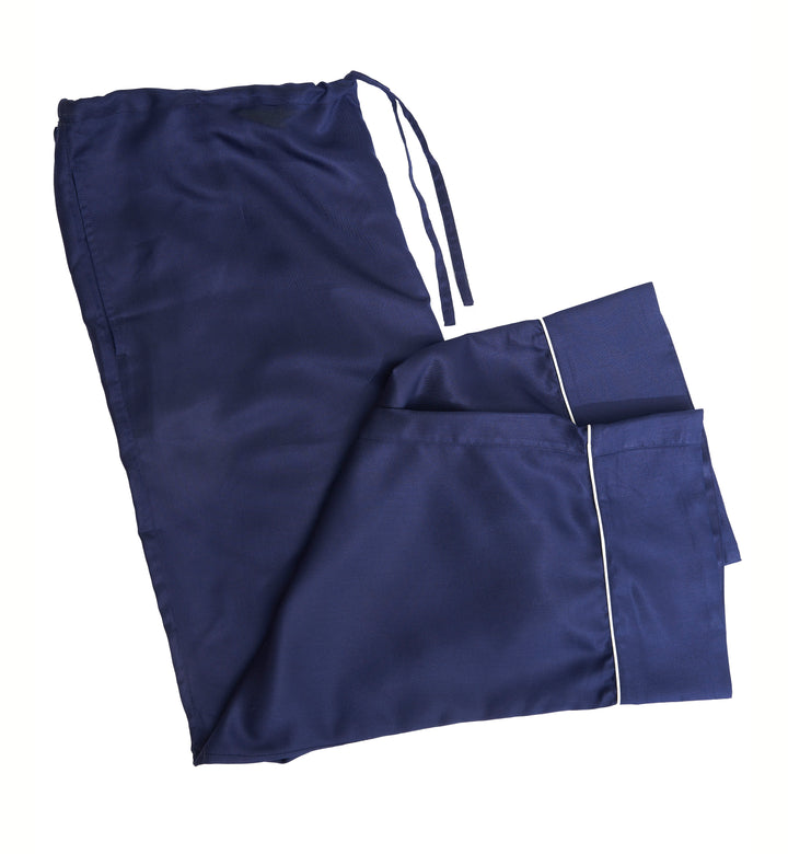 Separate - Mulberry Silk Men's Long Pyjama Bottoms - Midnight Navy with Ivory Piping