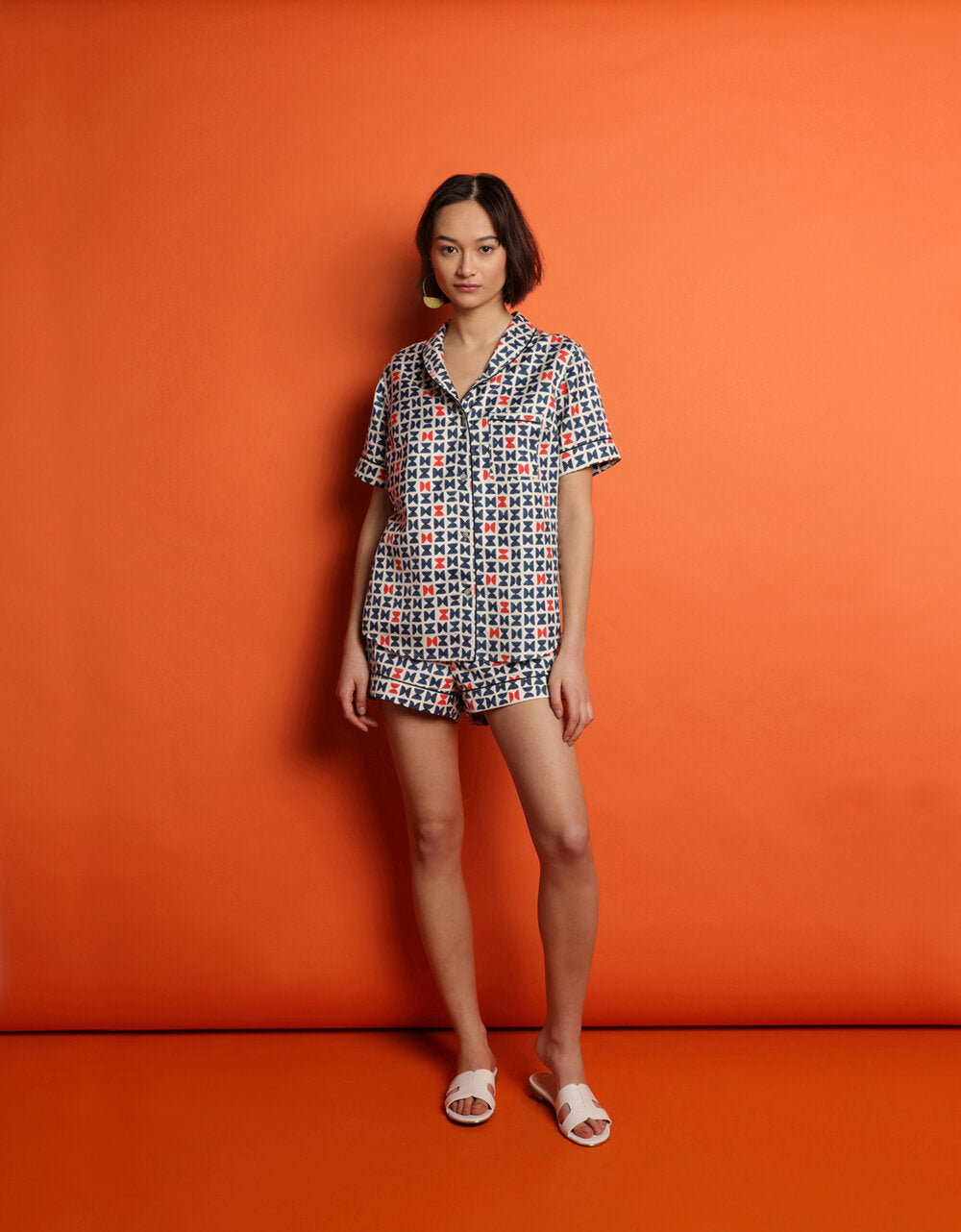 Luxury Mulberry Silk Shorties Pyjamas - Varanasi Navy