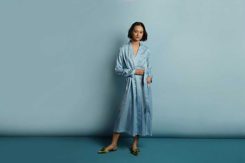 Luxury Mulberry Silk Robe - Andaman Blue