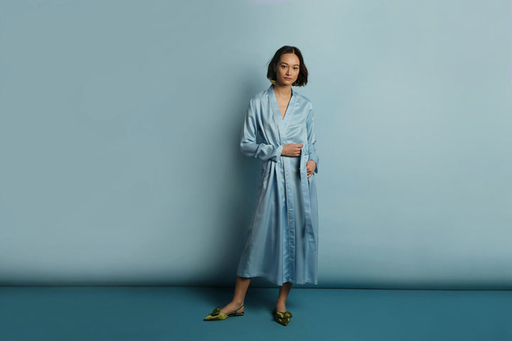 Luxury Mulberry Silk Robe - Andaman Blue