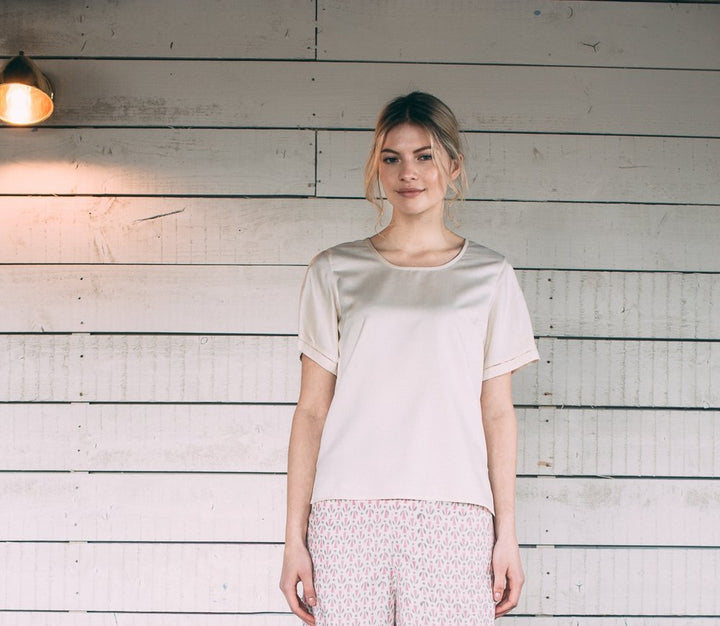 Mulberry Silk Sleeved Top - Ivory