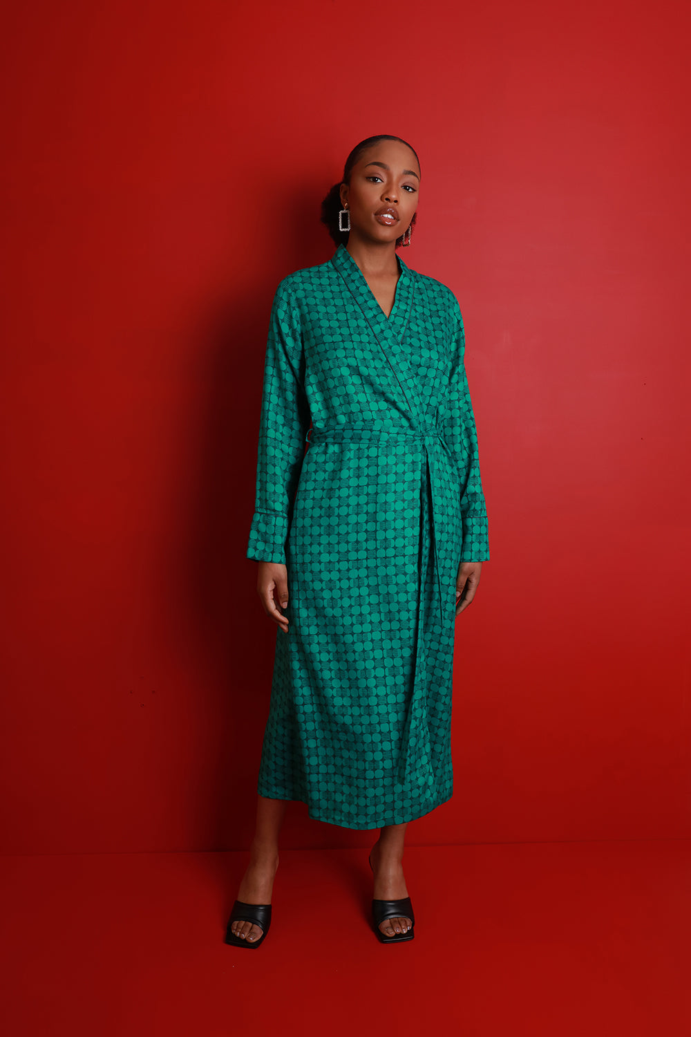 Emerald Green printed mulberry silk robe