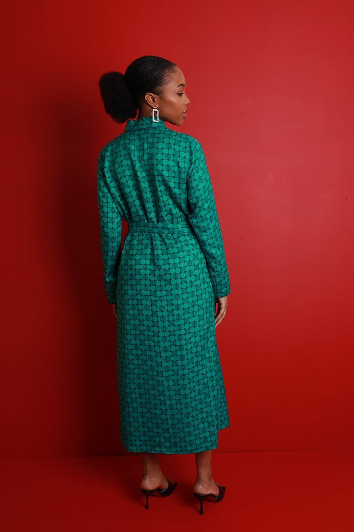 Emerald Green printed mulberry silk robe