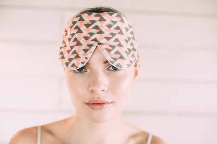 Mulberry Silk Eye Mask - Coral/Grey blockprint