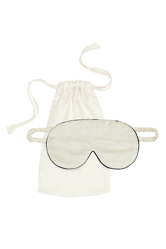 Mulberry Silk Eye Mask - Natural Ivory with Navy Piping