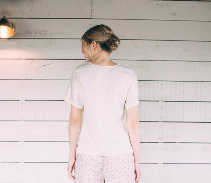 Mulberry Silk Sleeved Top - Ivory (reverse)