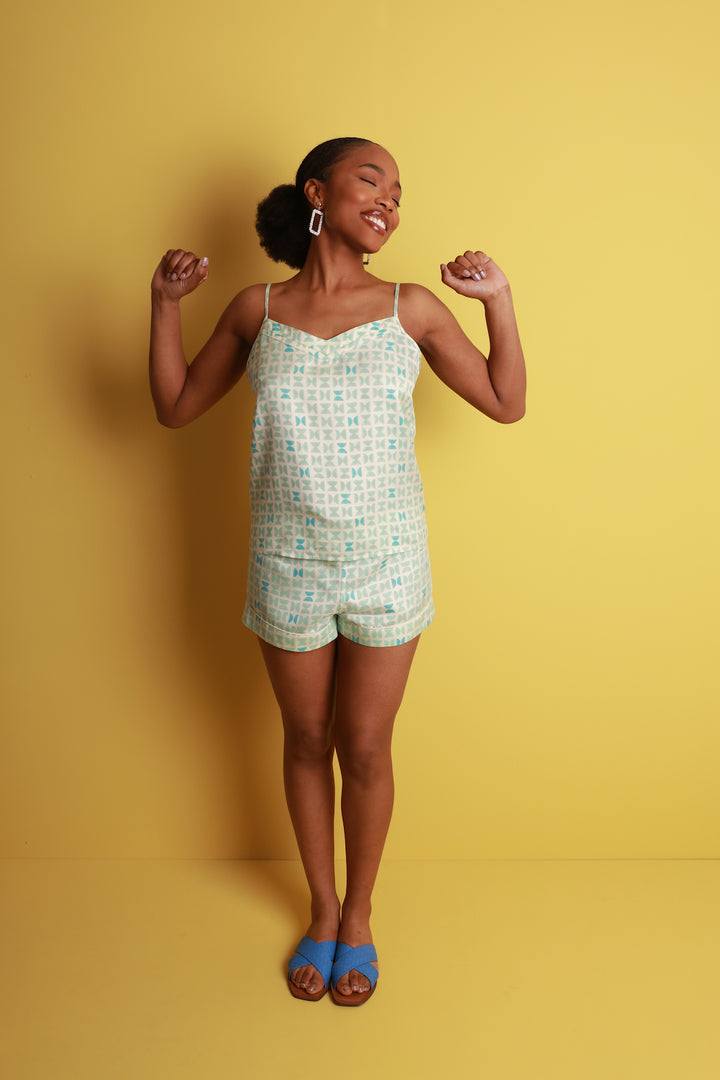 Mulberry Silk Camisole & Shorts Set - Varanasi Blue. Please note that pieces purchased in our Archive Sale can't be refunded. We are happy to offer an exchange, if we have the stock available or a credit note.
