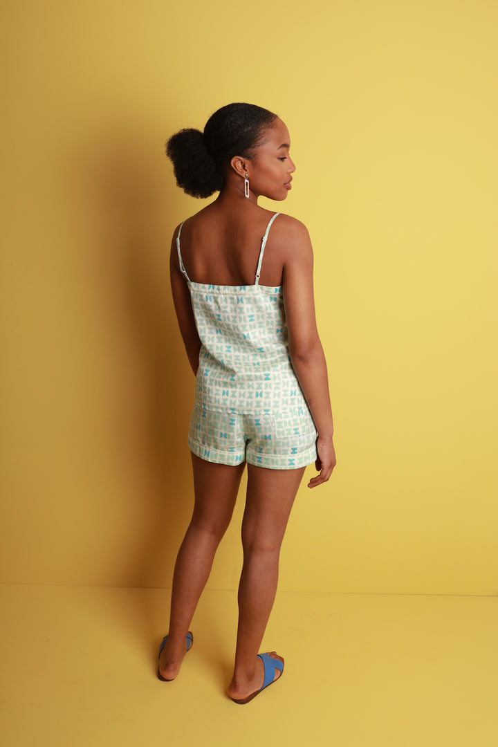 Mulberry Silk Camisole & Shorts Set - Varanasi Blue. Please note that pieces purchased in our Archive Sale can't be refunded. We are happy to offer an exchange, if we have the stock available or a credit note.