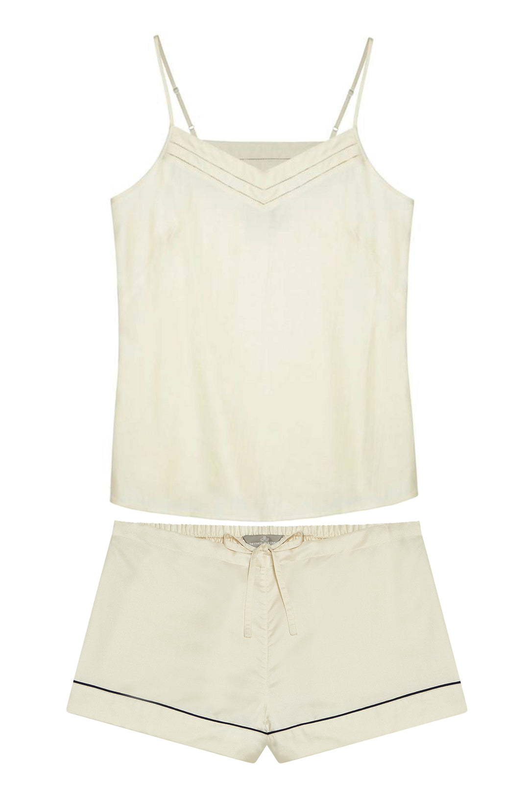 Mulberry Silk Camisole & Shorts Set - Ivory (Natural) with navy piping