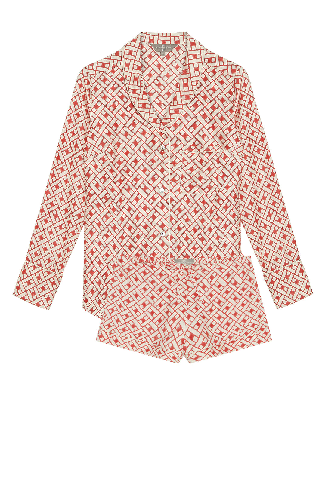 Mulberry Silk Long Sleeved Shorties Pyjamas - Leh Scarlet