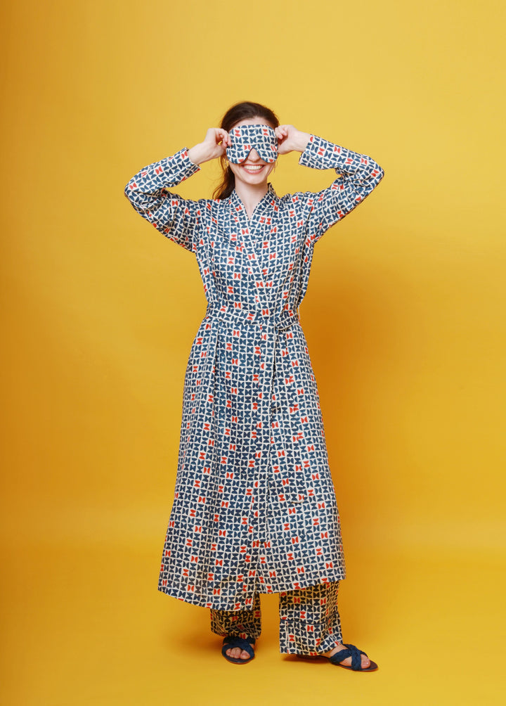 Mulberry Silk Robe - Varanasi Navy