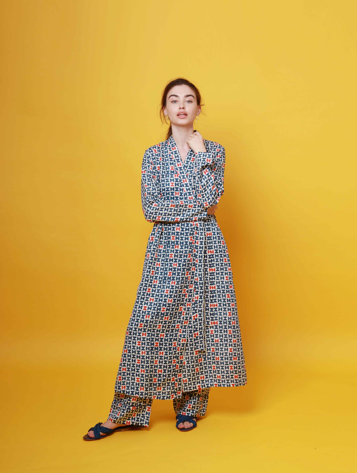 Mulberry Silk Robe - Varanasi Navy