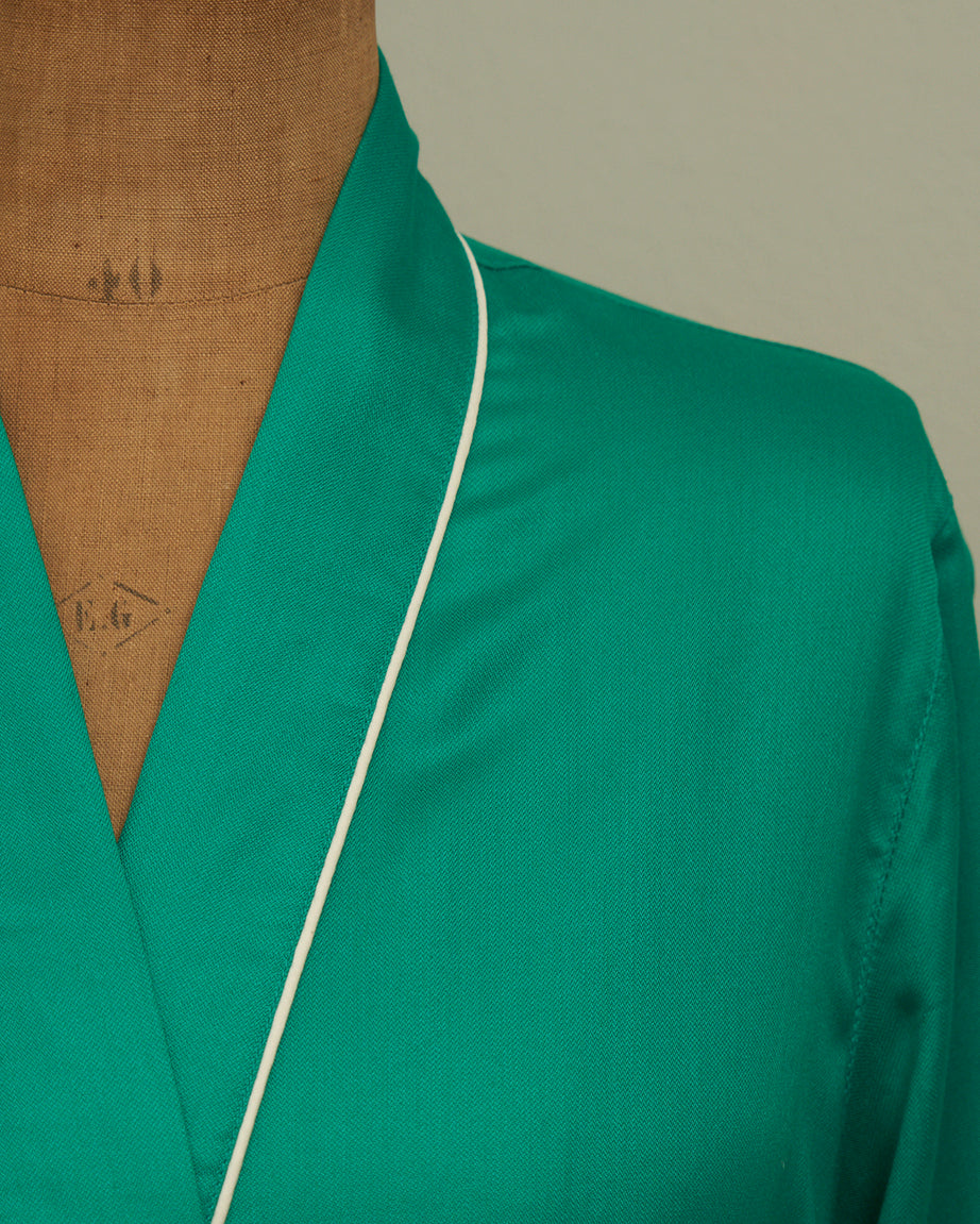 Mulberry Silk Robe - Emerald Green with Ivory piping