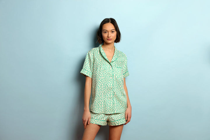 Luxury Mulberry Silk Shorties Pyjamas - Andaman Green