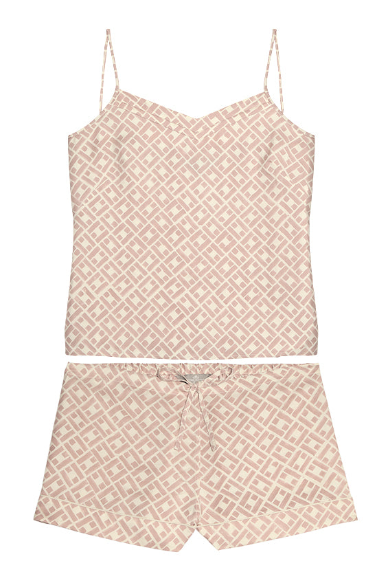 Mulberry silk camisole and shorts set - Leh Blush Print