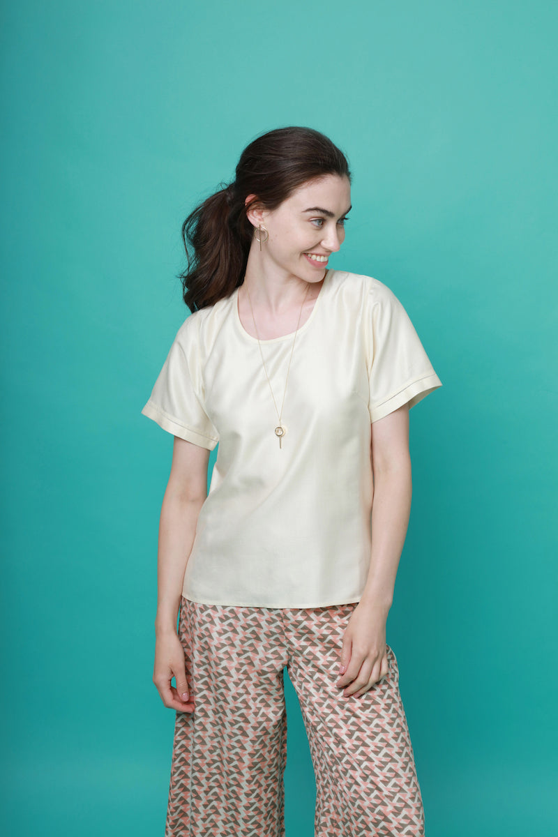 Luxury Mulberry Silk Sleeved Top - Ivory (Natural)