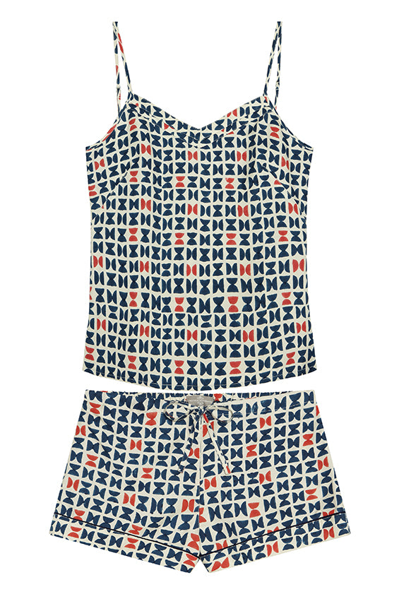 Mulberry Silk Camisole & Shorts Set - Varanasi Navy