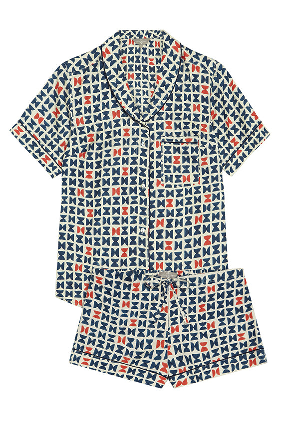 Mulberry silk Short Pyjamas - Varanasi Navy