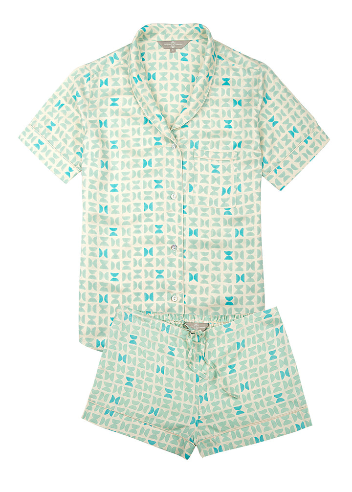 Mulberry Silk Shorties Pyjamas - Varanasi Blue. Please note that pieces purchased in our Archive Sale can't be refunded. We are happy to offer an exchange, if we have the stock available or a credit note.