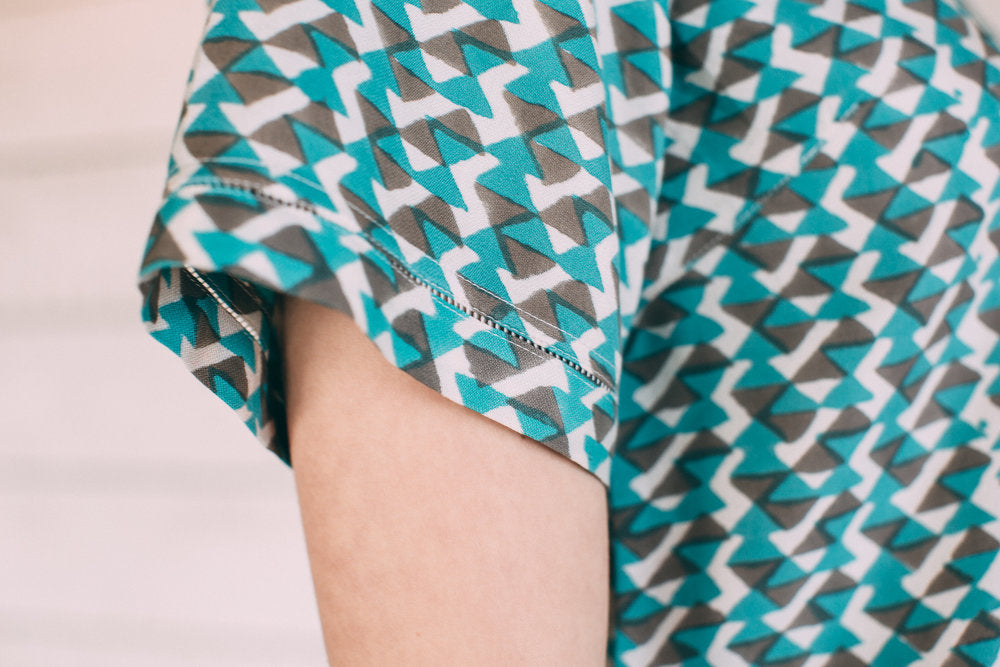 Mulberry Silk Sleeved Top Detail - Teal/Grey