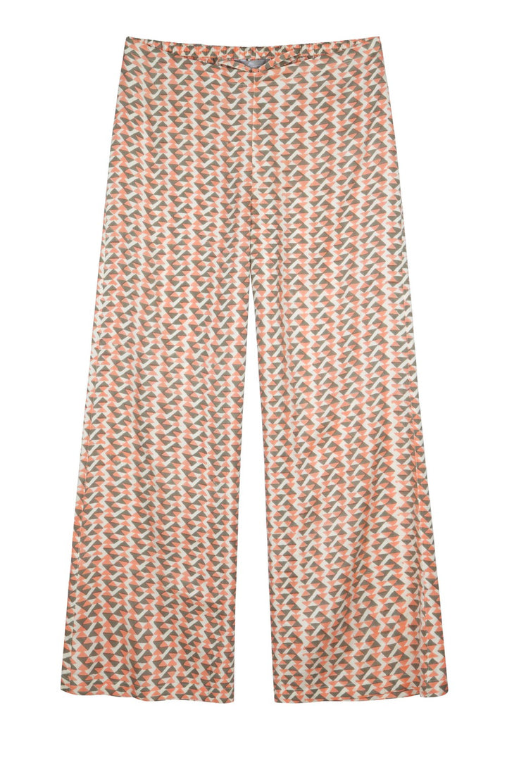 Mulberry Silk Lounge Pants - Coral/Grey print