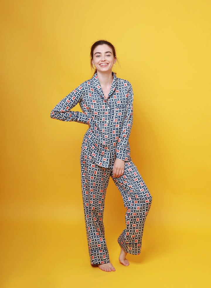 Mulberry Silk Pyjamas - Varanasi Navy