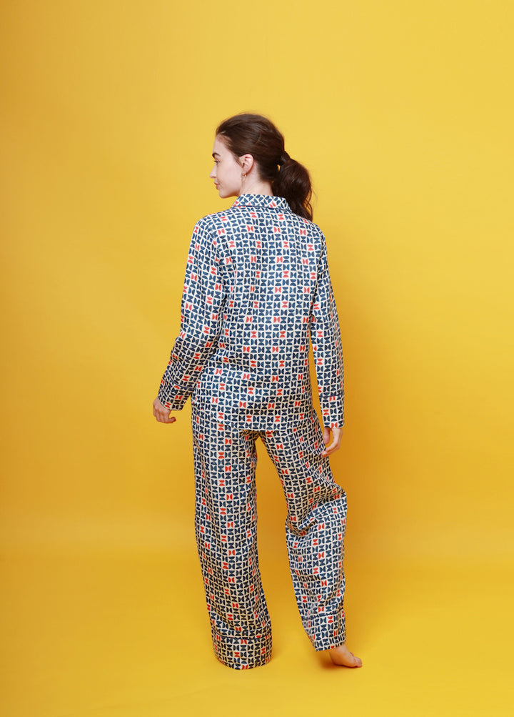 Mulberry Silk Pyjamas Reverse - Varanasi Navy
